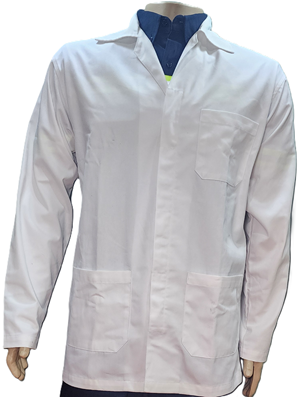 Batas manga larga; Estilo bodega en tela gabardina, color blanco